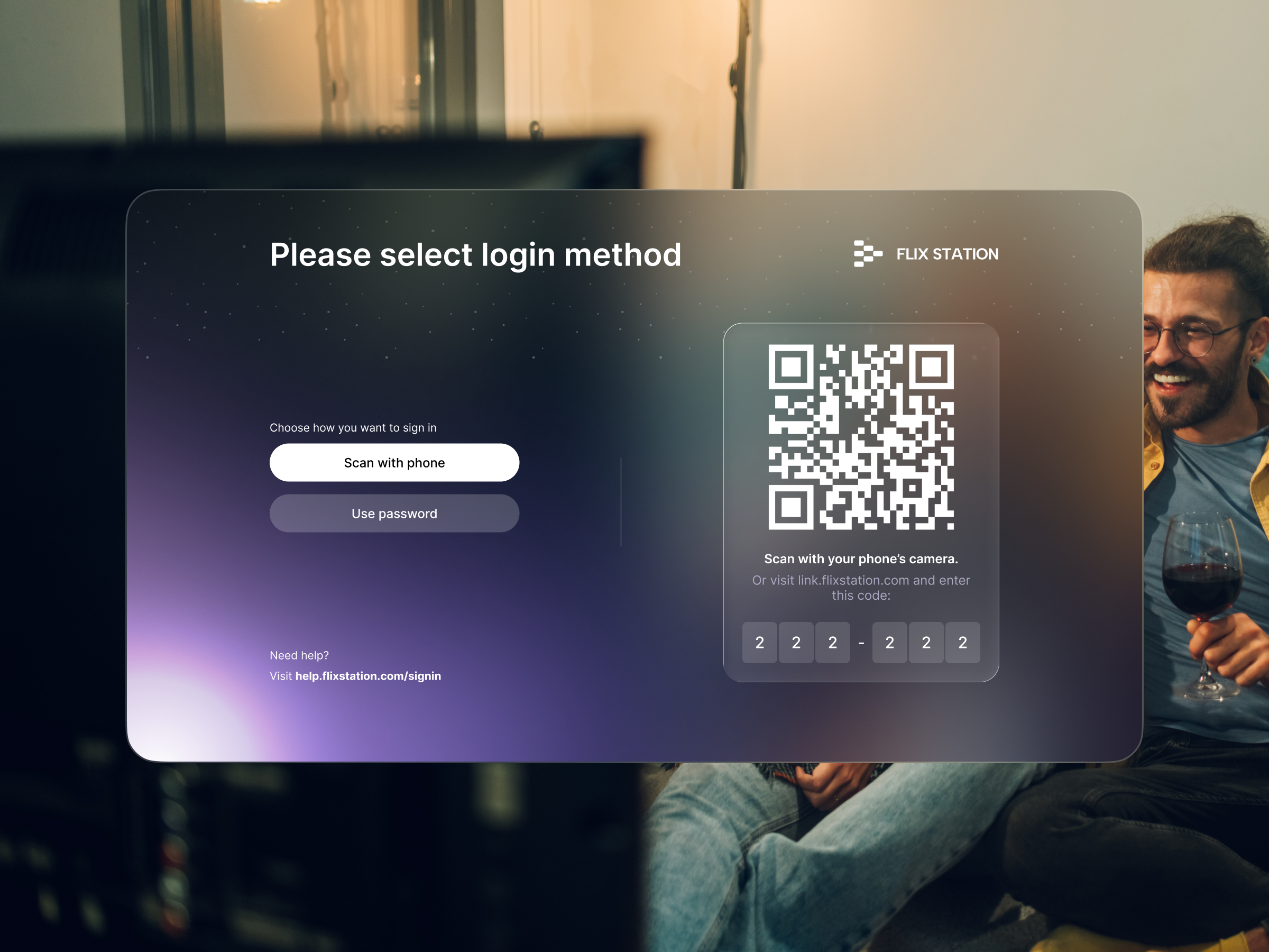 Flix Station - TV App Login & Registration Flow 📺 accessibility app authentication dark design entertainment glassmorphism keyboard login orely password qr tv ui ux