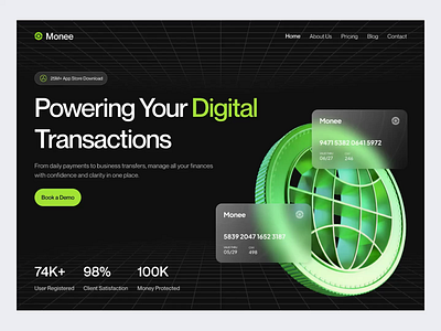 Monee - Digital Payment Hero Section animation budget allocation credit card debit card digital banking digital payment digital transaction digital wallet finance finance monitoring financial analytics fintech hero section money management money transfer online payment spending monitoring transaction web design