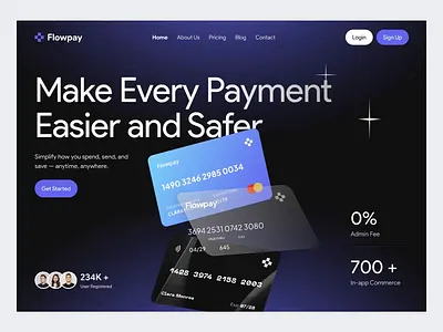 Flowpay - Online Payment Hero Section credit card debit card digital banking digital wallet finance finance analytics financial monitoring fintech hero section money management money transfer online payment online transaction payment spending monitoring spendinga analytics web design