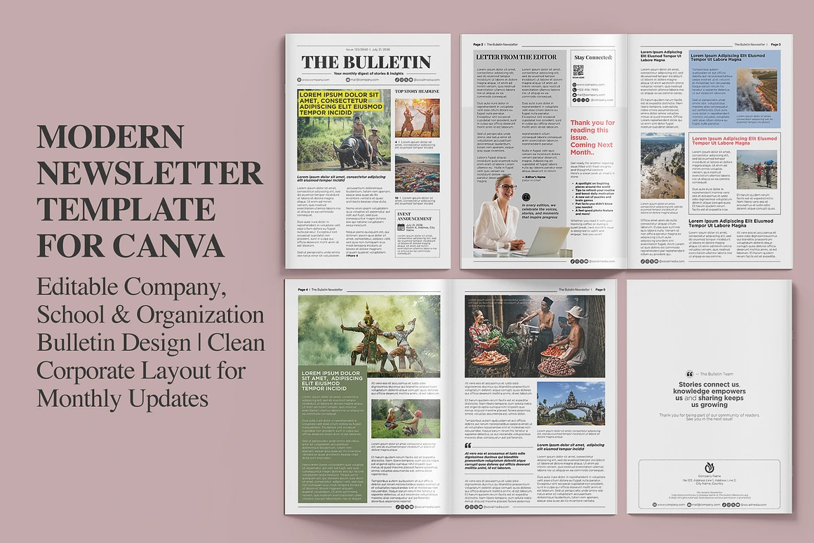 Modern Newsletter - Clean Corporate Layout for Monthly Updates bulletin design business newsletter canva newsletter clean layout template company newsletter corporate newsletter design editorial layout magazine magazine layout magazine style newsletter monthly newsletter newsletter school newsletter template