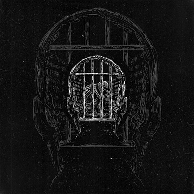 name skeleton in a cage within a mind black darkart illustration symbol