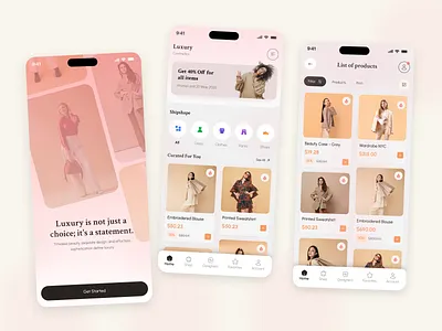 Luxury Cosmetics & Fashion Store App UI app clothing store e commerce ecommerce app fashion app fashion store luxury fashion app minimal mobile app mobile app design online shop online shopping online store product filter shopping shopping app ui ui ux design