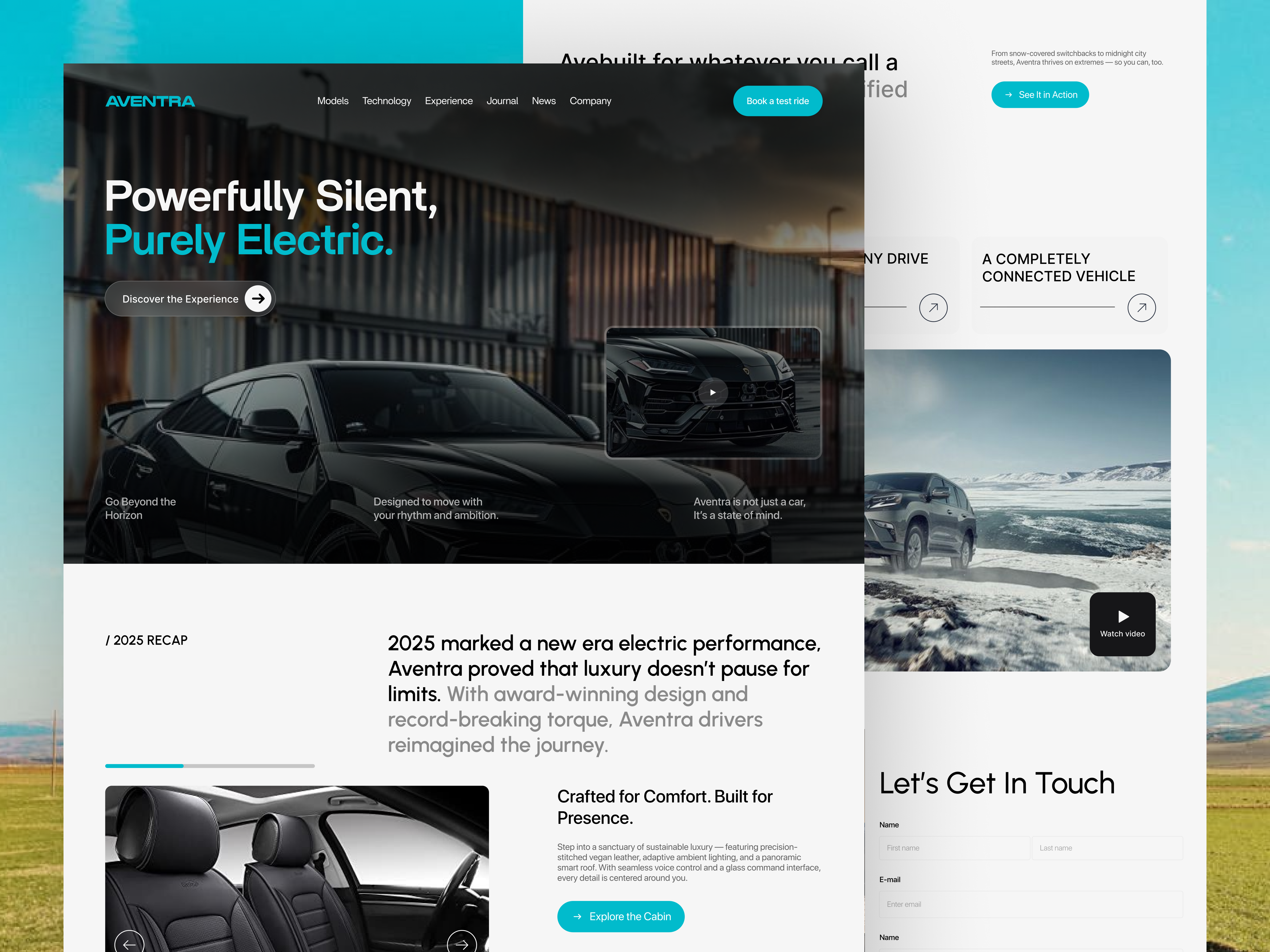 Website design for a car brand - Aventra automotive ui car car booking ui car brand car company homepage car landing page design electric suv ui electric suvs brand website electriccar landing page luxury car brand luxury car website premium car ui ux ui design uiux vehicle configurato web design website for car brand