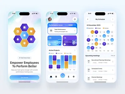 Modern 3D Employee Management & Productivity UI 3d deisgn 3d mobile app app app design appui employee management app hr management ios app design mobile mobile app mobile app design mordern deisgn product design productivity app saas app ui uiux ux visual deisng