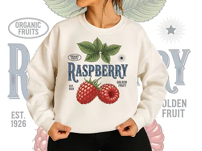 Vintage Raspberry Organic Fruits T‑Shirt Design berry classic clothing design fashion fresh graphic design illustration raspberry retro style tshirt tshirtdesign typography vector vintage