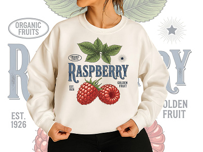 Vintage Raspberry Organic Fruits T‑Shirt Design berry classic clothing design fashion fresh graphic design illustration raspberry retro style tshirt tshirtdesign typography vector vintage
