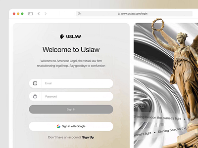 Login Experience - USLAW animation clean design web gold interaction landing page law login modern scroll animation ui ux website