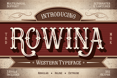 Rowina branding classic font cowboy font custom font display font font font design font style free font inline font old west font poster font retro font saloon font serif font typeface typography western font whiskey label wild west font