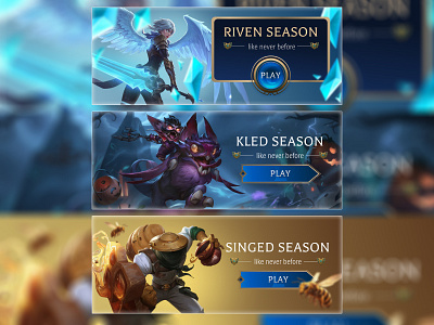 League Of Legends - Banners | Riven | Kled | Singed banner design graphic design kled league of legends riven singed ui ui game design