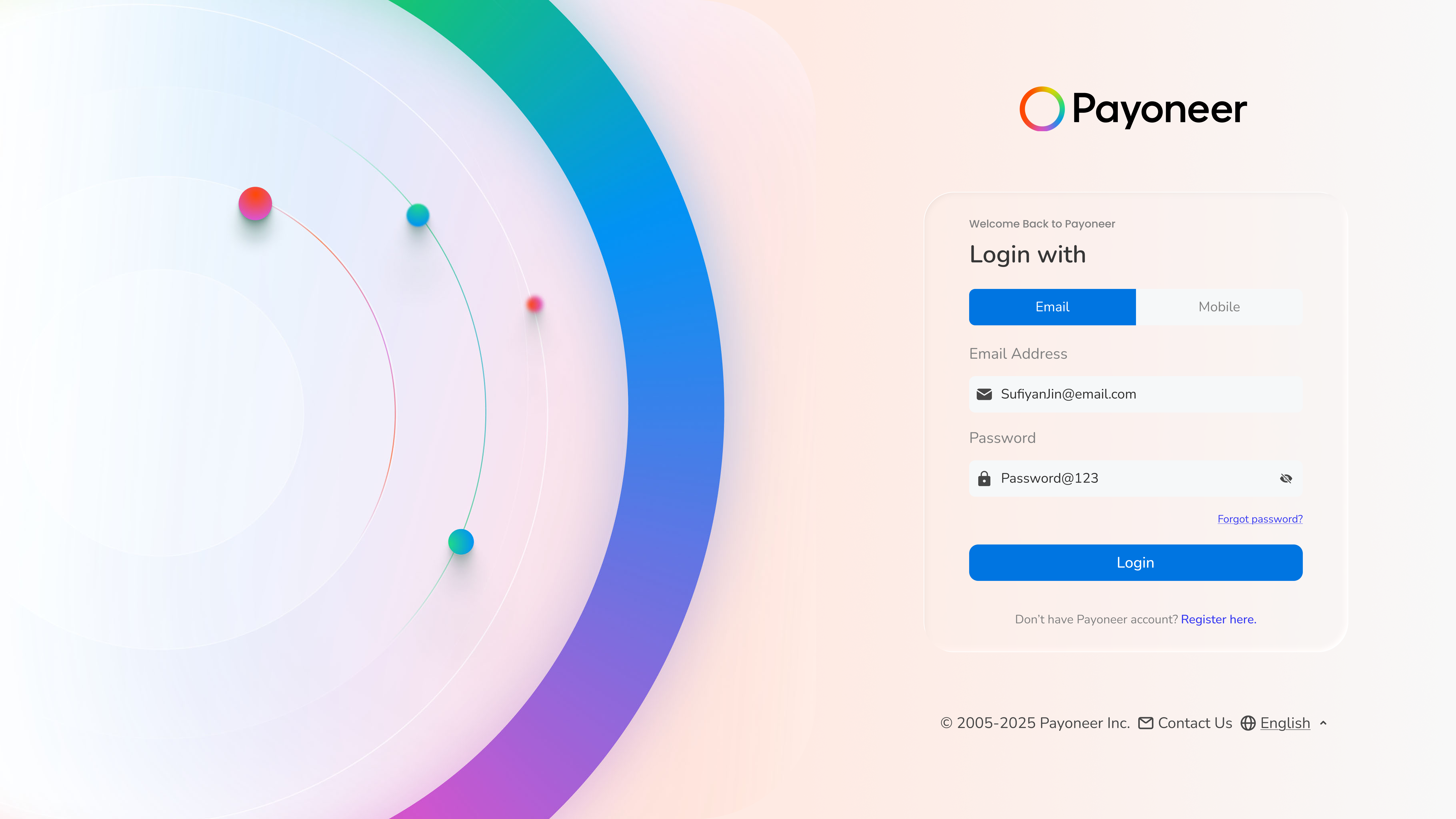 Payoneer Login Page Redesigned branding ui ux