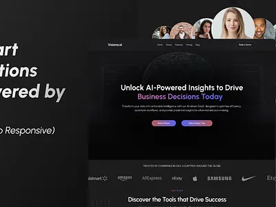 Smart solutions powered by AI Website Design aidesign aiwebsite artificialintelligence darkmodedesign futuretech landingpagedesign machinelearning minimaldesign productdesign saasdesign techstartup webappdesign