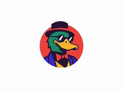 Gentleman Duck Logo animal bird bowtie branding design duck fashion fun gentleman geometric hat identity illustration logo mark playful suit symbol vector