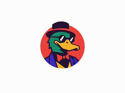 Gentleman Duck Logo animal bird bowtie branding design duck fashion fun gentleman geometric hat identity illustration logo mark playful suit symbol vector