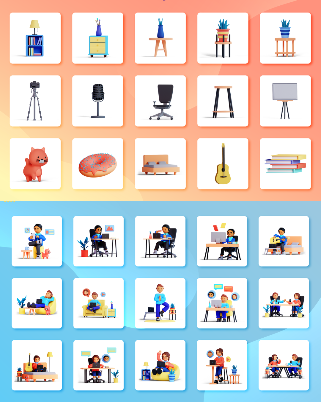 3D Working From Home Illustration Characters & Objects branding design graphic design icons illustration ux vector