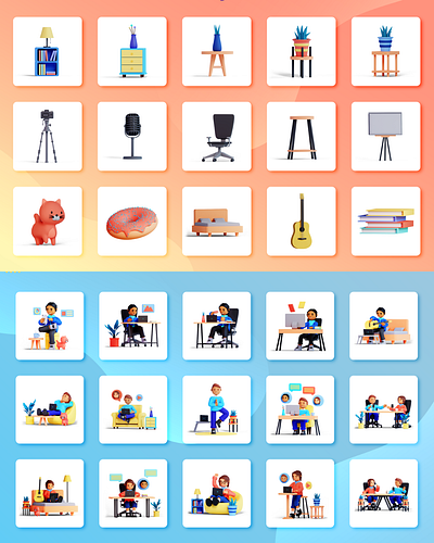 3D Working From Home Illustration Characters & Objects branding design graphic design icons illustration ux vector