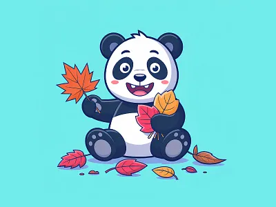 Cute Panda Holding Autumn Maple Leaves Mascot animal autumn leaves cartoon cartoon character character character art cute cute panda fall theme happy happy animal illustration maple leaf mascot mascot design merchandise design seasonal greeting vector illustration