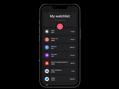 Watchlist animation app black choice figma fintech list mobile ui