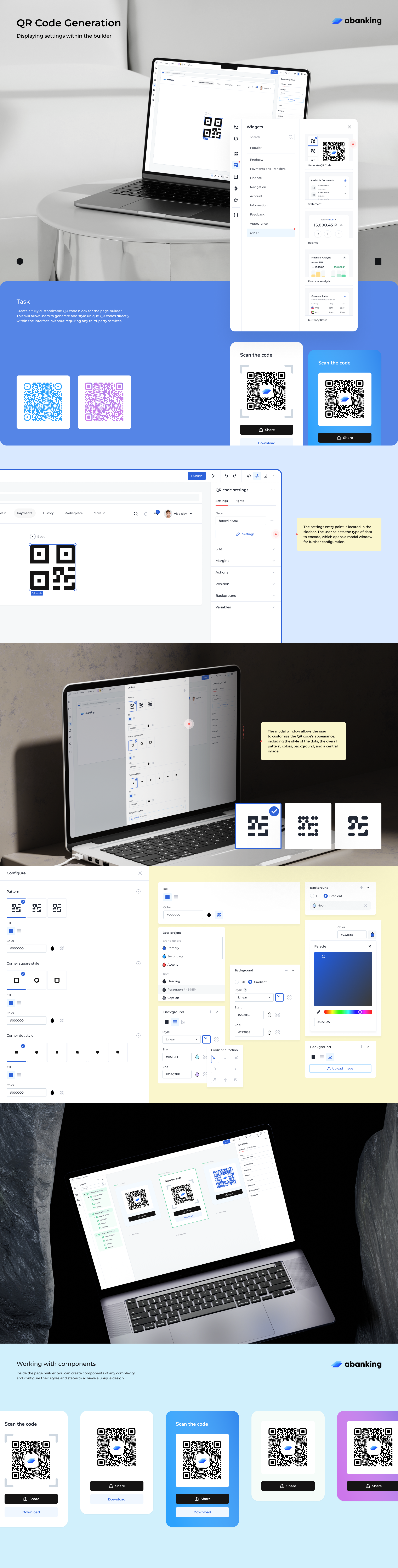 Displaying QR-code settings within the builder interface low code ui ux