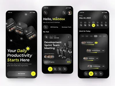 Smart Productivity & Team Task Management Mobile App app app design creative app daily planner management mobile mobile app neon ui productivity app project planner task management task tracker team collaboration ui design work management
