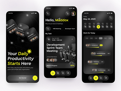 Smart Productivity & Team Task Management Mobile App app app design creative app daily planner management mobile mobile app neon ui productivity app project planner task management task tracker team collaboration ui design work management