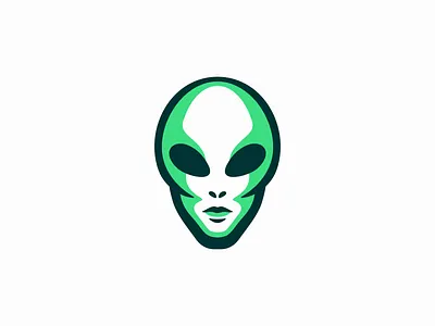 Alien Head Logo alien branding design extraterrestrial face future gaming green illustration logo mark mascot minimalist myster sci fi space sports tech vector