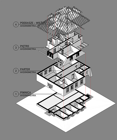 BIM - Old school building 3d architecture bim cad isometric