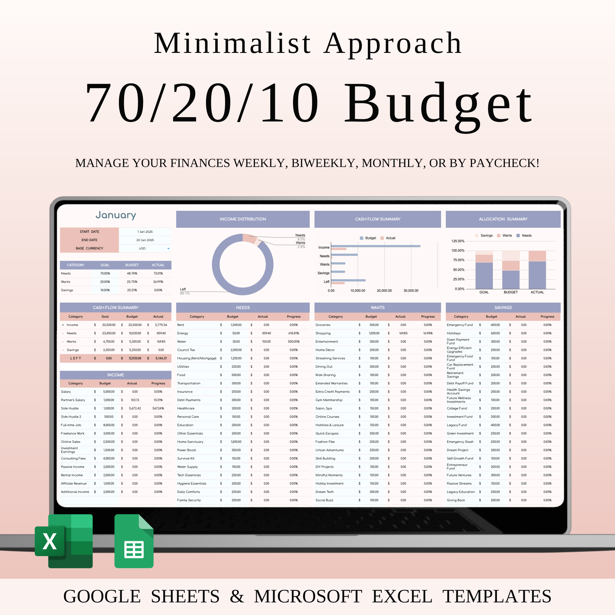 70/20/10 Budget Spreadsheet Template | Excel & Google Sheets 70 20 10 budget budget planner budget template budgeting excel expenses finance finance tracker financial goals financial planning google sheets income tracker money money management money tracker monthly budget personal finance savings simple budget