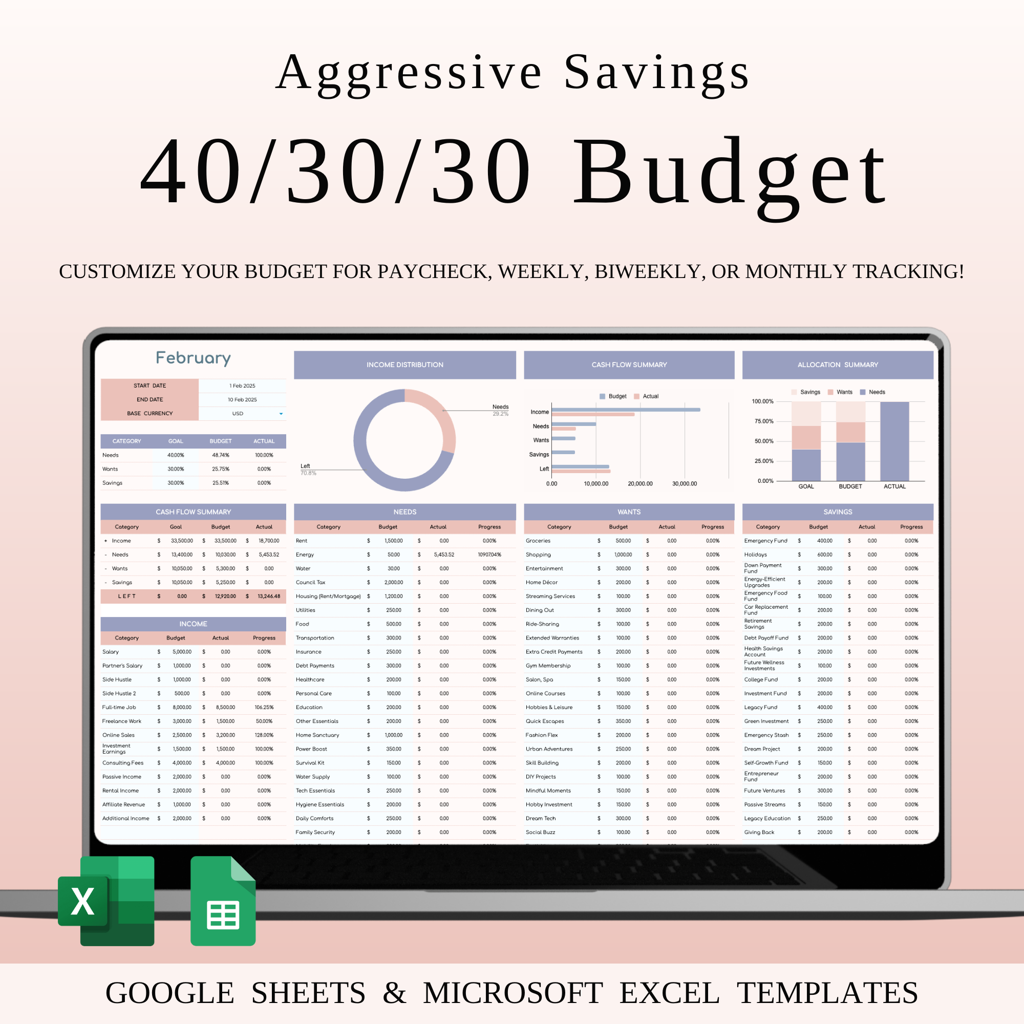 40/30/30 Budget Spreadsheet Template | Excel & Google Sheets 40 30 30 budget budget planner budget template budgeting excel expenses finance finance tracker financial goals financial planning google sheets income tracker money money management money tracker monthly budget personal finance savings simple budget