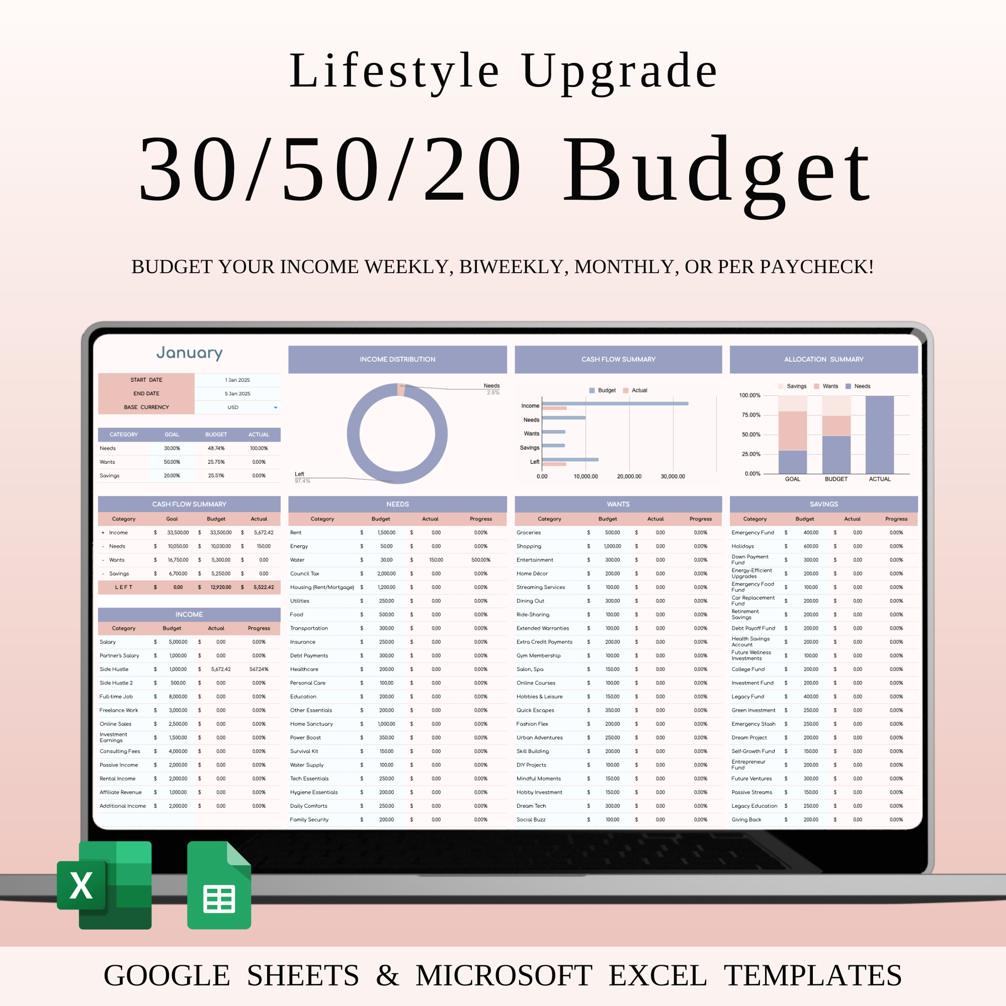 30/50/20 Budget Spreadsheet Template | Excel & Google Sheets 30 50 20 budget budget planner budget template budgeting excel expenses finance finance tracker financial goals financial planning google sheets income tracker money money management money tracker monthly budget personal finance savings simple budget