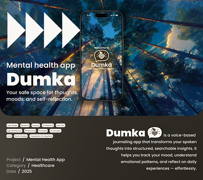 Dumka — Voice AI Journal for Emotional Clarity ai app design emotional wellness journaling logo mental health mobile app personal growth product design self care uiux design voice interface