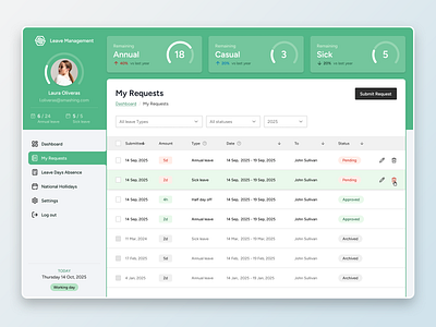 Leave Management / My Requests ui ux web design