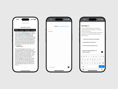 AI Reading App - Explain, Summarize & Chat ai ai companion ai reading app fathom figma minimalist mobile app mobile design modern product design ui design user experience user interface ux design