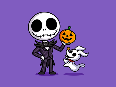 Jack Skellington and Zero alfrey davilla cartoon character chibi cute dog fanart halloween horror illustration jack skellington mascot nightmare pumpkin scary skeleton spooky the nightmare before christmas vaneltia zero