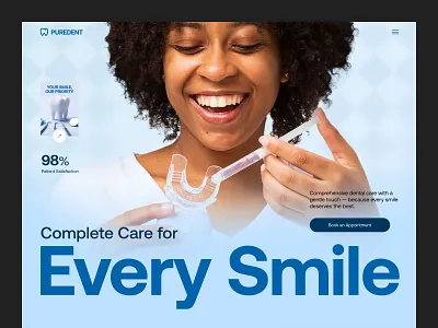 PureDent — Dental Care Website appointment care clinic dental care dental care website dental clinic dental healthcare dental website dentist web design dentist website dentistry header header exploration health healthcare ui ux hero section medicine minimal teeth website design