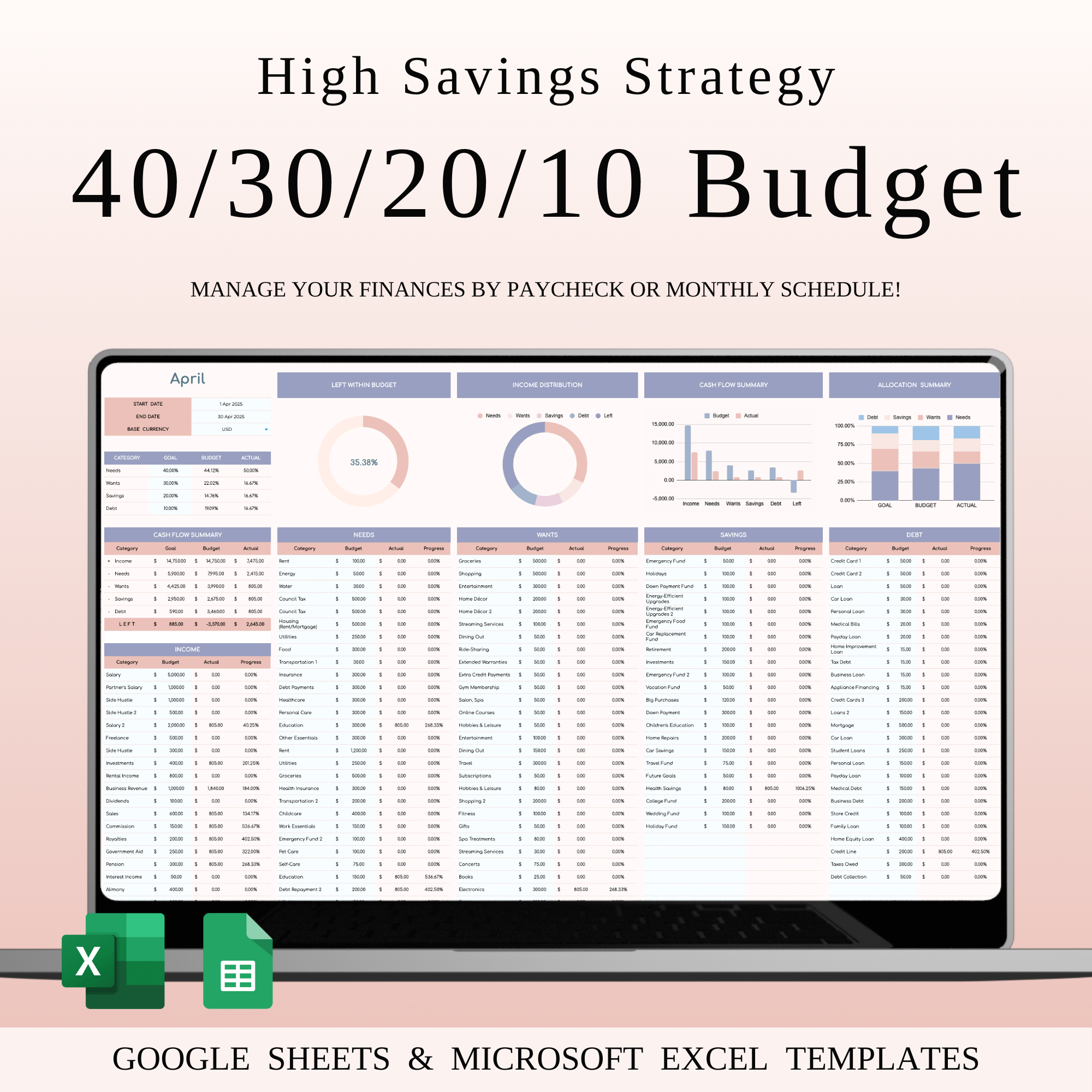 40/30/20/10 Budget Spreadsheet Template | Excel & Google Sheets 40 30 20 10 budget aggressive budgeting budget categories budgeting spreadsheet charitable giving debt reduction excel budget expense tracker financial freedom financial goals financial planning flexible budget google sheets budget high savings income tracker money management monthly budget personal finance savings planner simple budget