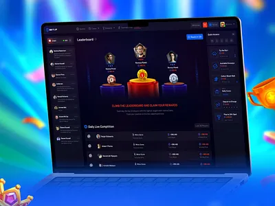 Gamified Leaderboard UI – Daily Competition Dashboard competition dashboard dark mode ui gamification design gaming platform leaderboard leaderboard ui medal icons product design quiz app real time scoring ui inspiration user engagement ux design visual design