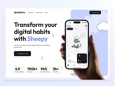 Landing Page - Focus & Screen Time Mobile App bento crypto ios app landing page mobile app modern mopckups screen time sheep ui ux web app web design web site