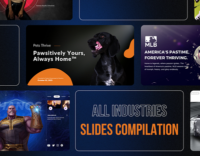 Multi-Industry Pitch Deck Compilation Presentation auto banking brand guide branding fintech fun keynote logo design mercedes nike pet pitch deck design playful powerpoint presentation design saas sports technology thanos visual identity