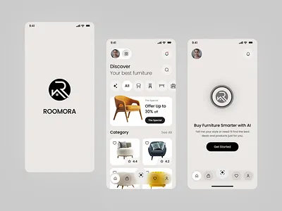 AI Furniture Store Ecommerce Mobile App architecture chair e commerce design ecommerce furniture furniture mobile app furniture store home decor mobile mobile app online store shop visual design