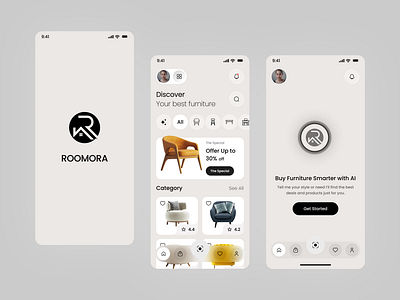 AI Furniture Store Ecommerce Mobile App architecture chair e commerce design ecommerce furniture furniture mobile app furniture store home decor mobile mobile app online store shop visual design