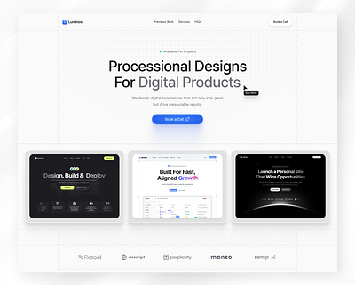 Web Design Agency UI design - Luminos Design Agency blue landing page clean clean landing page electric blue designs portfolio design ui web design web design agency web design agency design web design landing page web design portfolio white mode design