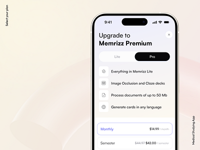 Pricing Plans - Flesh Cards Mobile App crypto fleshcards learning medical mobile app modern plans pricing select plan study ui ux web app web design