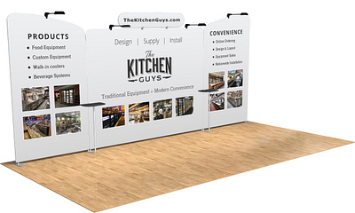 Trade Show Booth Design – The Kitchen Guys b2bmarketing b2bsales backdrop banner booth design branding commercialequipment cool design eventbranding exhibit design foodservice kitchenbrand leadgeneration productdesign restaurantbrand restaurantexpo simple thekitchenguys tradeshowbooth