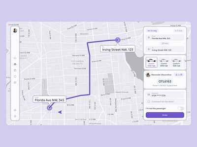 Taxi ordering web-app bento dashboard design ordering transportation ui