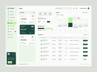Coinest Cards Page – Finance Management Dashboard Figma admin dashboard banking card design dashboard digital design figma figma design finance fintech product design responsive ui design ui inspiration ui showcase ui trends uiux ux design web app