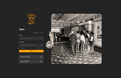 Cinematic Login Inspired by Movie History figmadesign graphic design loginscreen productdesign ui uidesign userexperience userinterface uxdesign uxresearch webdesign
