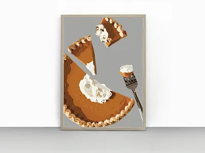 Pumpkin Pie Art. Autumn Print. Fall Dessert Poster. animation artwork autumn bakery cake canvas cheesecake clip art cookery cream crust culinary dessert detail fall favor flavorful food pumpkin pie thanksgiving