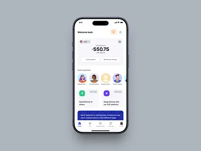 Gimme - Fintech Home Screen app fintech ui ui design