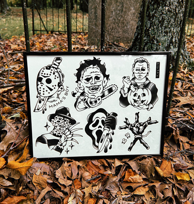 Halloween Flash Sheet 2025 american trad american traditional bright and bold design graphic design handdrawn illustration tattoo tattoo flash tattoo flash sheet trad tattoo