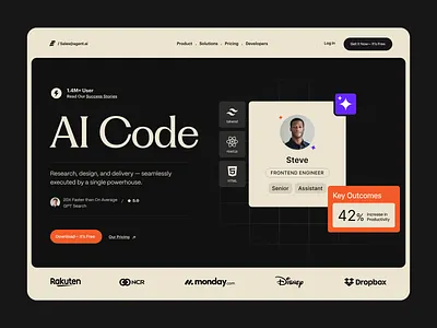 Landing Page Design - AI Startup ai ai agent ai code ai design ai developer ai landing page ai startup ai startup website ai website landing page landing page design product product design ui ui ux user experience ux web design website design